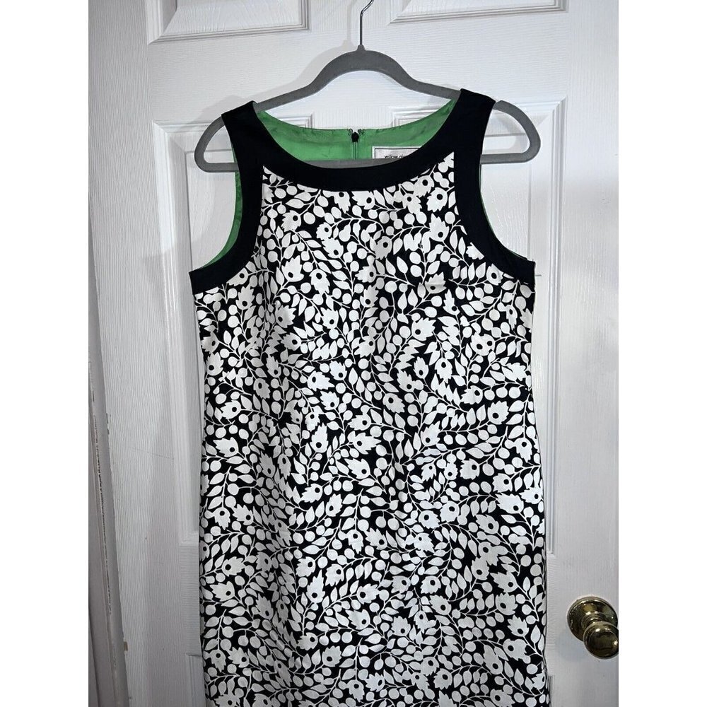 WILLOW GLENN Black White Floral Lined Stretch Cotton Knee Length Sheat Dress - Picture 3 of 4